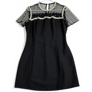 NWT FORE Shift Dress Black Large Douced In Pearls Mesh Yoke Embellished DI7704F0